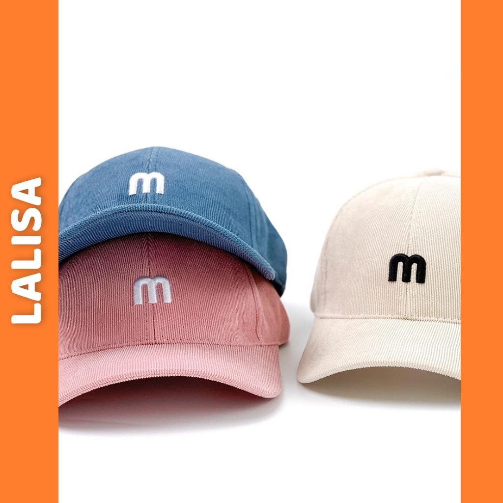 Mũ Lưỡi Trai M LALISA Nón Kết Nhung Thêu Chữ M Phong Cách Ulzzang Form Unisex Nam Nữ NO007