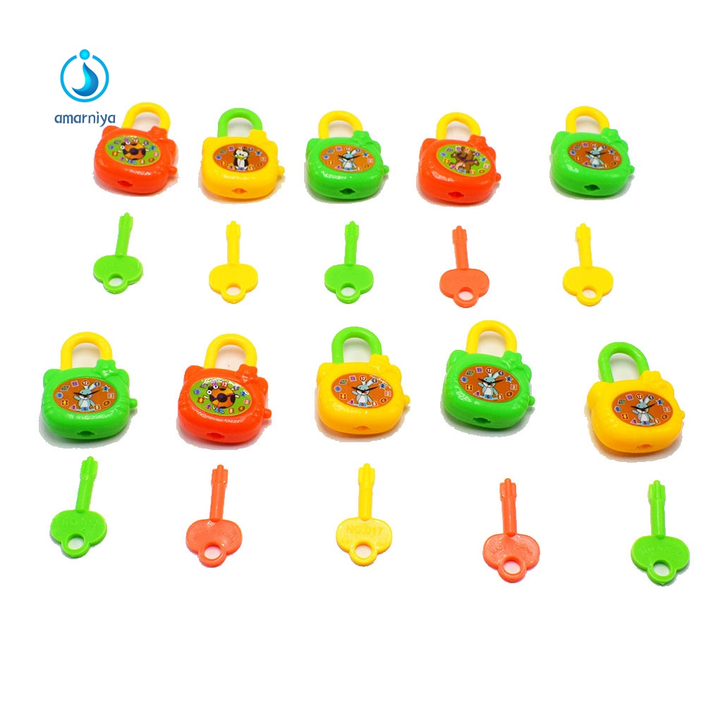 Set 5 Ổ Khóa Đồ Chơi Mini Bằng Nhựa Nhiều Màu Sắc Kèm Chìa Khóa Giáo Dục Cho Bé