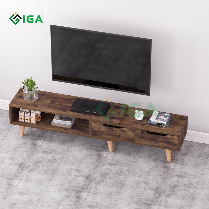 kệ tivi để sàn có thể thu gọn kích thước GP82 màu gỗ cháy