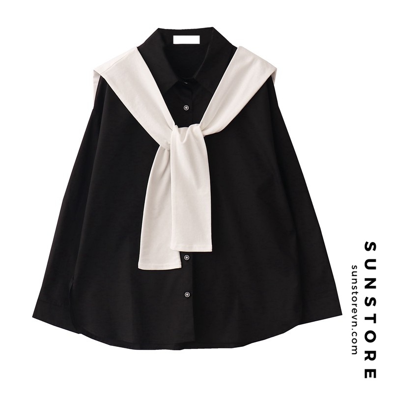 Áo sơ mi tay dài kèm khăn choàng vai Ulzzang