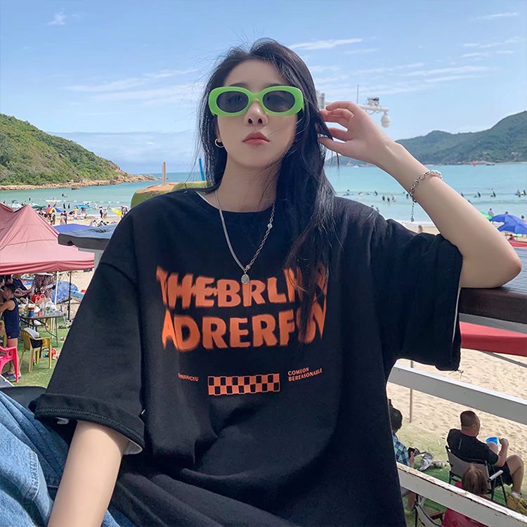 Áo Thun Tay Ngắn Dáng Rộng In Chữ Phong Cách Hip Hop Hàn Quốc Thời Trang Mùa Hè Cho Nam Size M-8XL