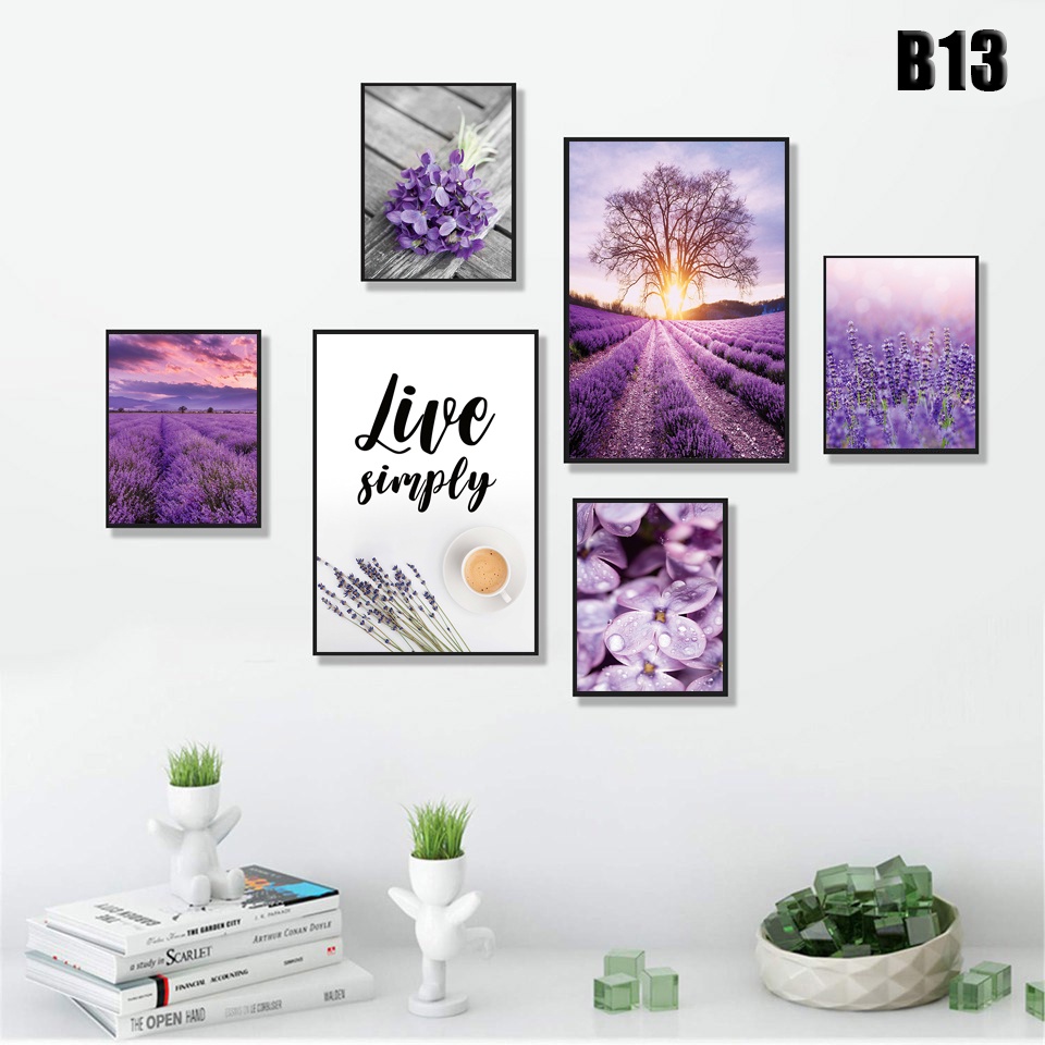 Bộ 6 bức tranh treo tường có khung gỗ ,tranh decor đa dạng