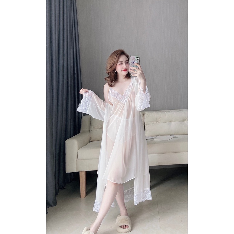 Combo áo choàng ngủ 3 món váy, áo choàng, quần chíp vải chiffon cao cấp - 𝑲𝒉𝒐 𝒔𝒊̉ 𝑺𝒂̀𝒊 𝑮𝒐̀𝒏 | BigBuy360 - bigbuy360.vn