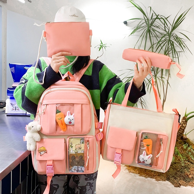 Balo 4 Món Đi Học Thời Trang - SET 4 :1 Balo , túi tote , 1 ví , 1 bóp viết