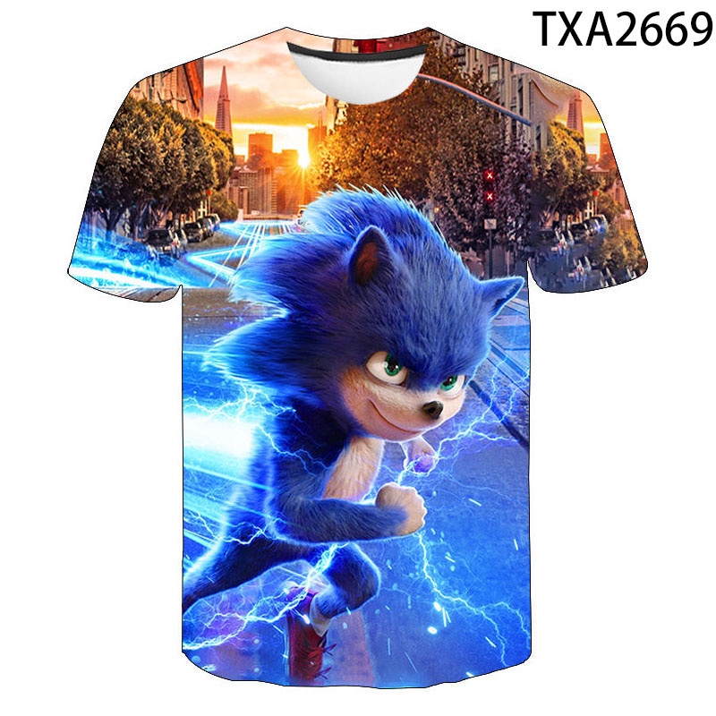 Áo thun tay ngắn in hình hoạt hình nhím Sonic 3D phong cách thường ngày thời trang cho trẻ em trai và gái