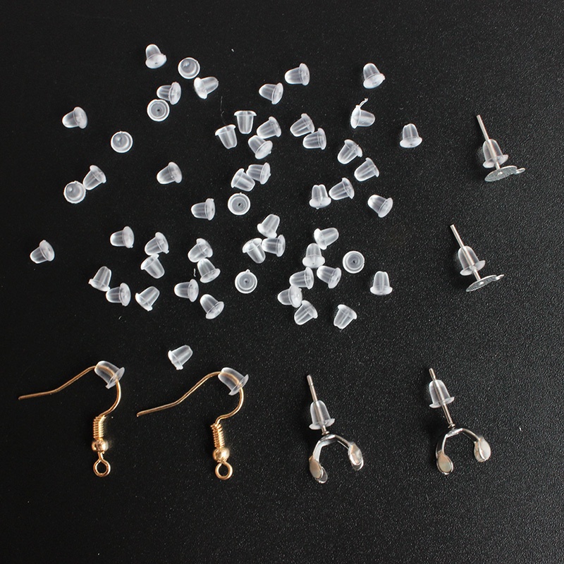 Bộ 100 Nút Chặn Khuyên Tai Chống Trượt Không Gây Dị Ứng Làm Trang Sức DIY