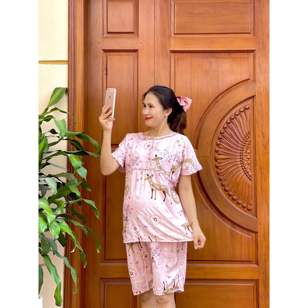 Bộ đồ bầu LỬNG chất Lanh mềm mát có khóa cho con ti mặc bầu và sau sinh BL836
