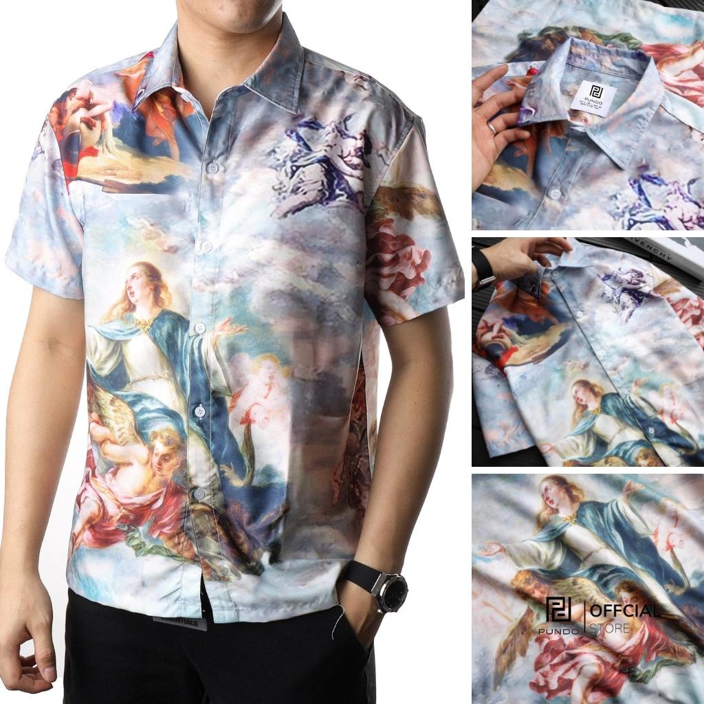 Áo sơ mi ngắn tay hoạ tiết PUNDO sơ mi mùa hè phù hợp đi biển ASMPD332