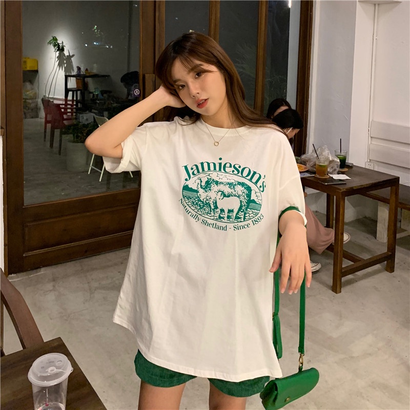 Áo thun tay ngắn form rộng họa tiết nhiều màu cá tính chất lượng cao cho nữ