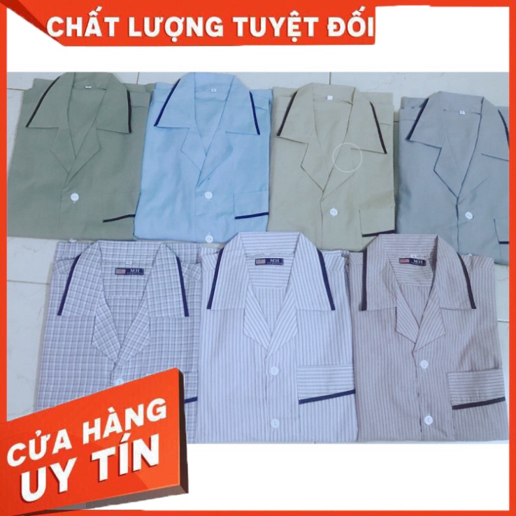 Bộ đồ ngủ pijama Tay dài quần dài kẻ sọc dành cho Nam trung niên - Hàng nhập khẩu