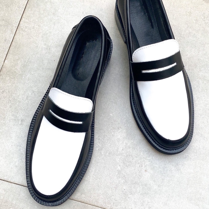 Giày Penny Loafer Black off White da bò nhập khẩu cao cấp LF-02