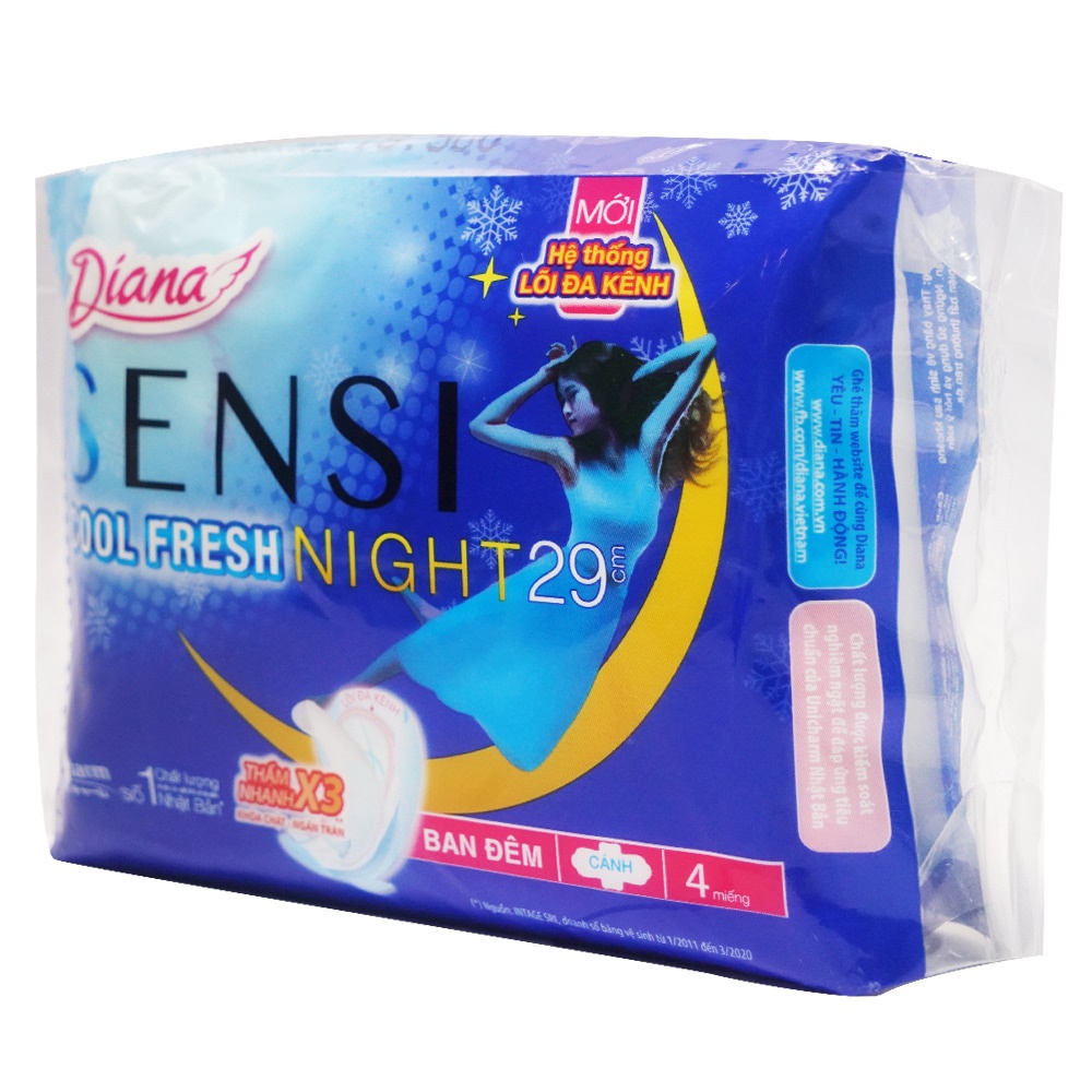 Băng Vệ Sinh Diana Sensi Cool Fresh Night Ban Đêm 29cm 4 Miếng