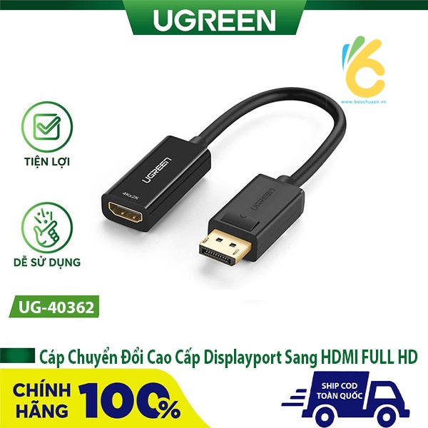 Cáp chuyển Displayport to HDMI hỗ trợ Full HD Ugreen 40362 - Hàng Chính Hãng