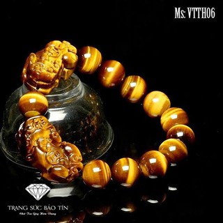 Trang sức phong thủy vòng tay tỳ hưu đôi đá mắt hổ