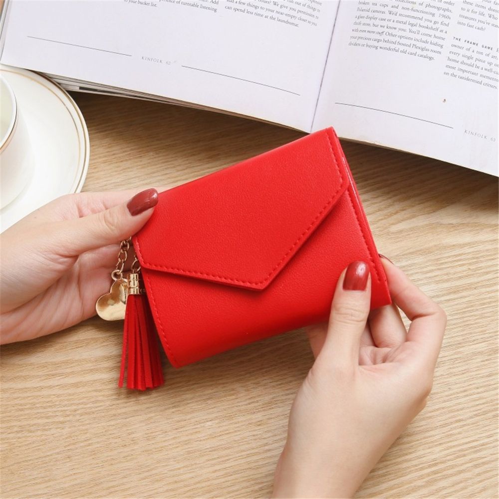 Ví da PU ngắn sức chứa lớn đa năng phối tua rua thời trang cho nữ