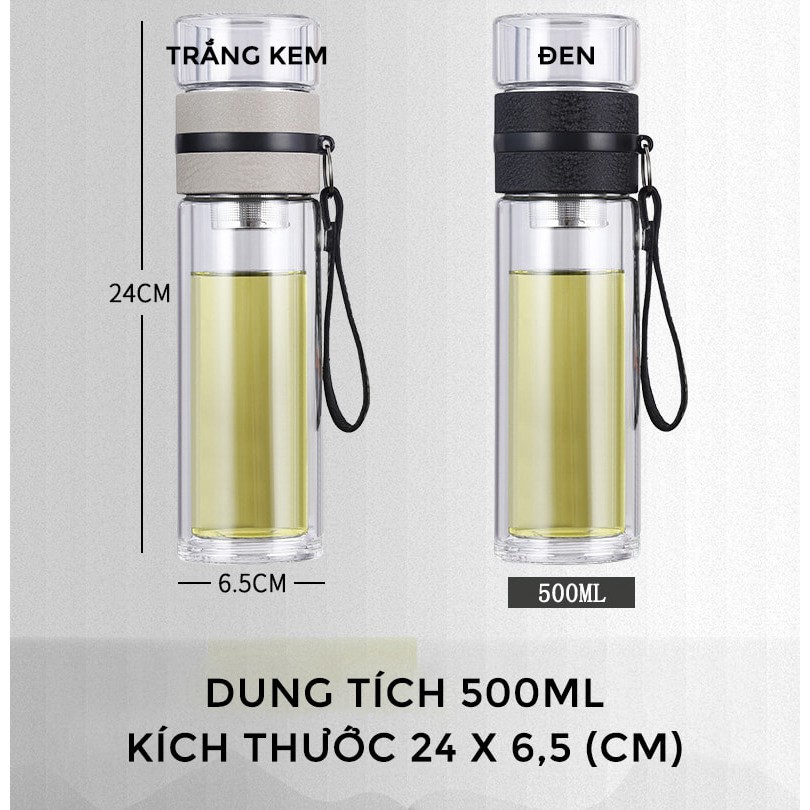 (Tiết Kiệm) Bình Thủy Tinh 2 Lớp 500ml - Bình Thủy Tinh 2 Ngăn Pha Trà __Phutuan2410