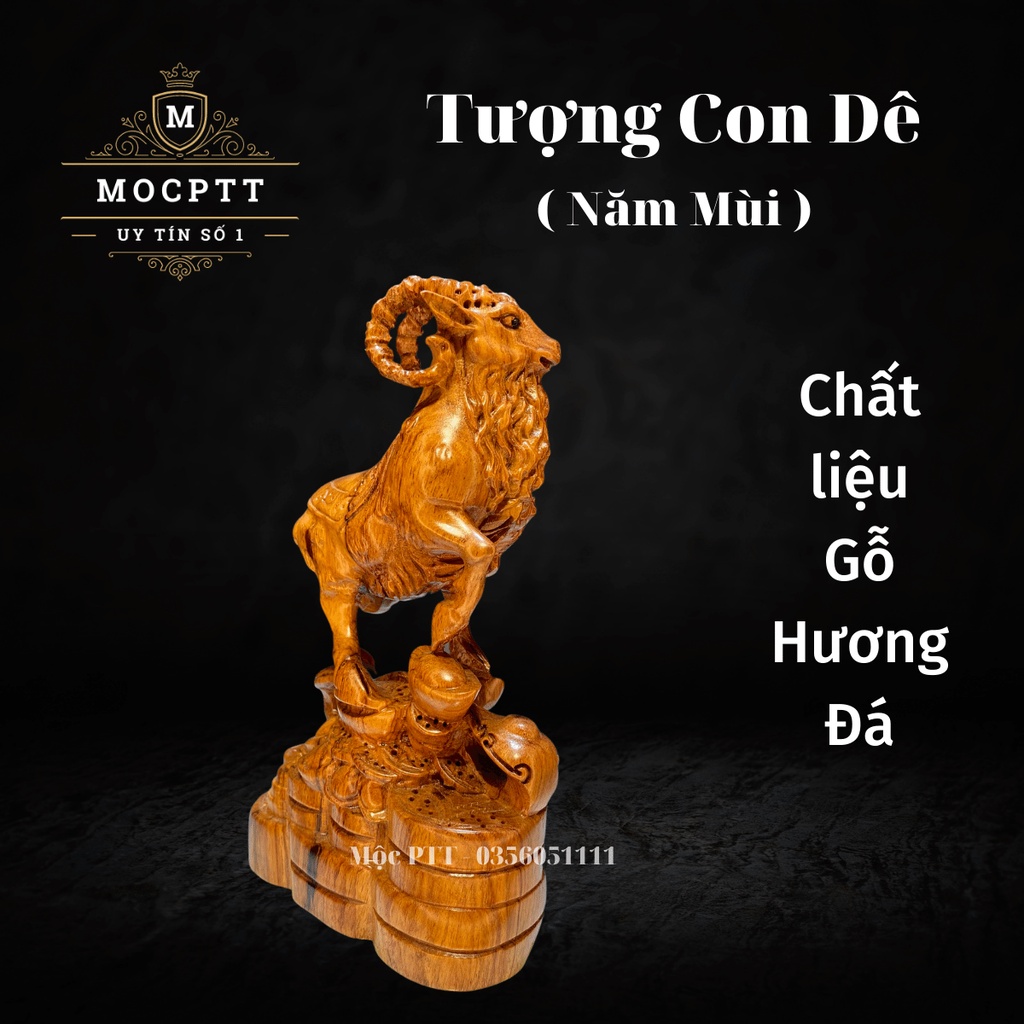 Tượng Con Dê  gỗ Hương Đá kích thước Cao 20 30 40 50 cm Mã CG08