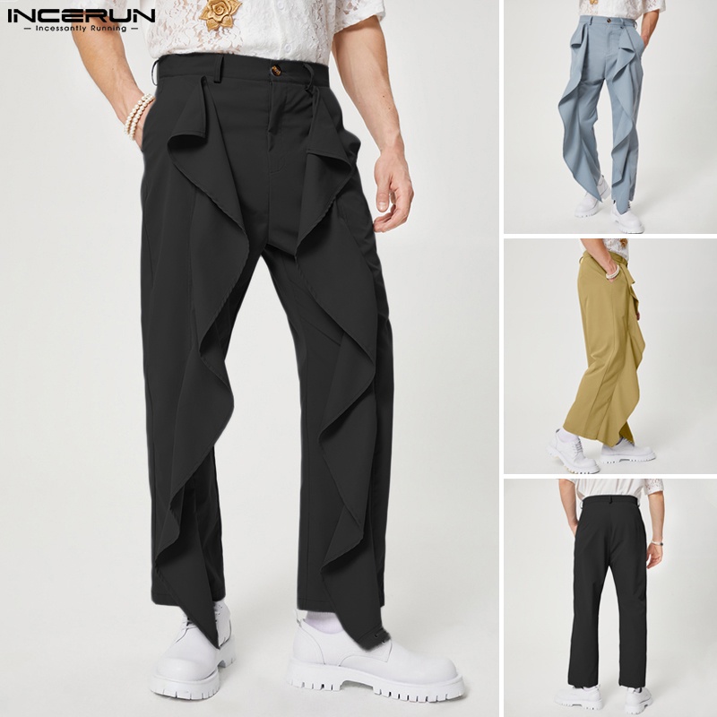 Quần dài INCERUN ống rộng màu sắc thanh lịch cho nam