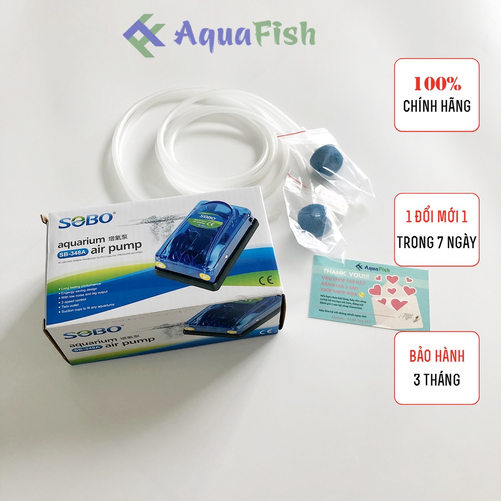 Máy sủi oxy 2 vòi, máy sục oxy bể cá Sobo SB-348a (máy sủi khí oxy khỏe, bền, tặng kèm 2 bộ dây quả sủi)