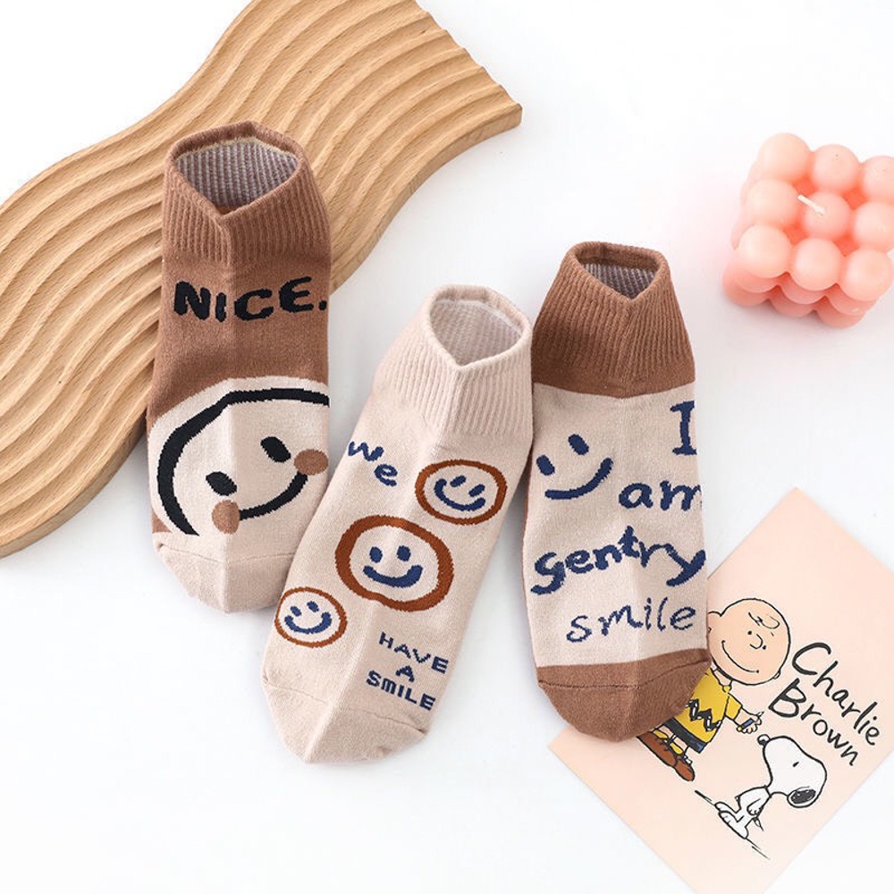 Tất cổ ngắn,vớ cổ ngắn màu nâu đất họa tiết đáng yêu, sét tất vớ 5 đôi - Sope shop
