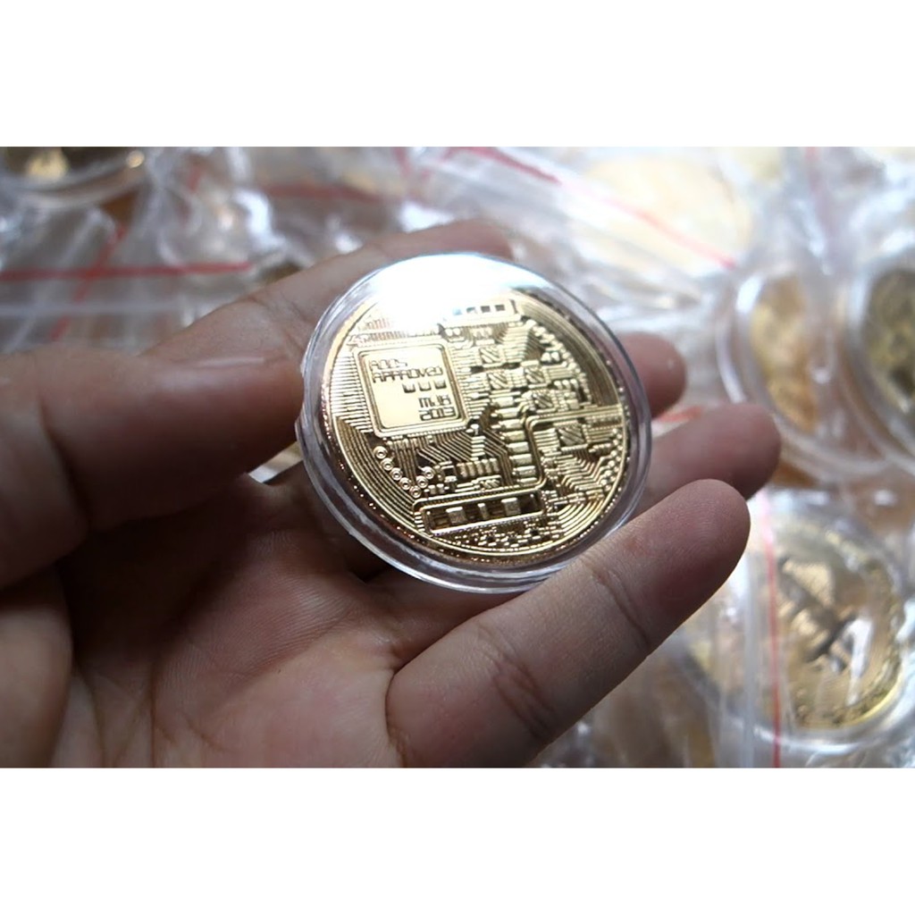 Đồng Xu Bitcoin Mạ Vàng 40mm Có Hộp Nhựa Kèm Theo H008