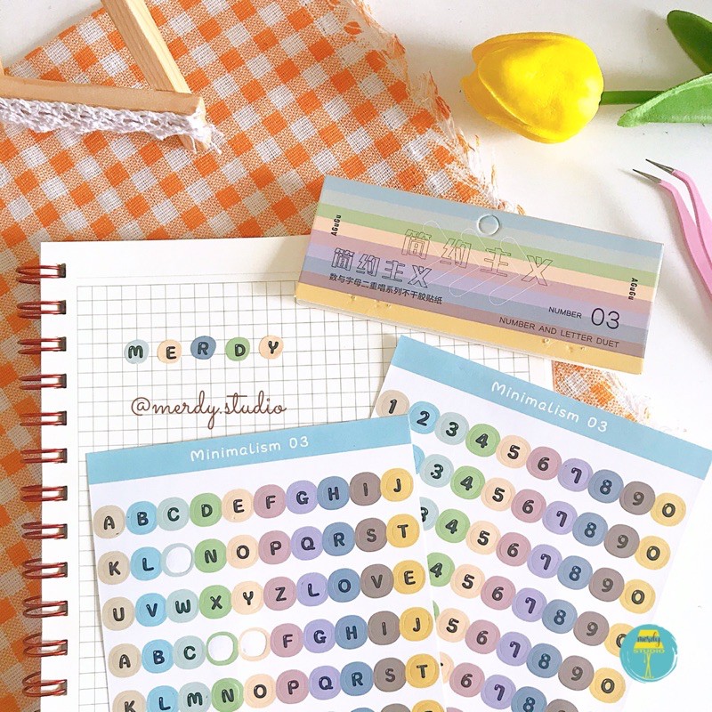Set 2 tấm sticker số đếm và chữ cái trang trí bullet journal phong cách minimalism