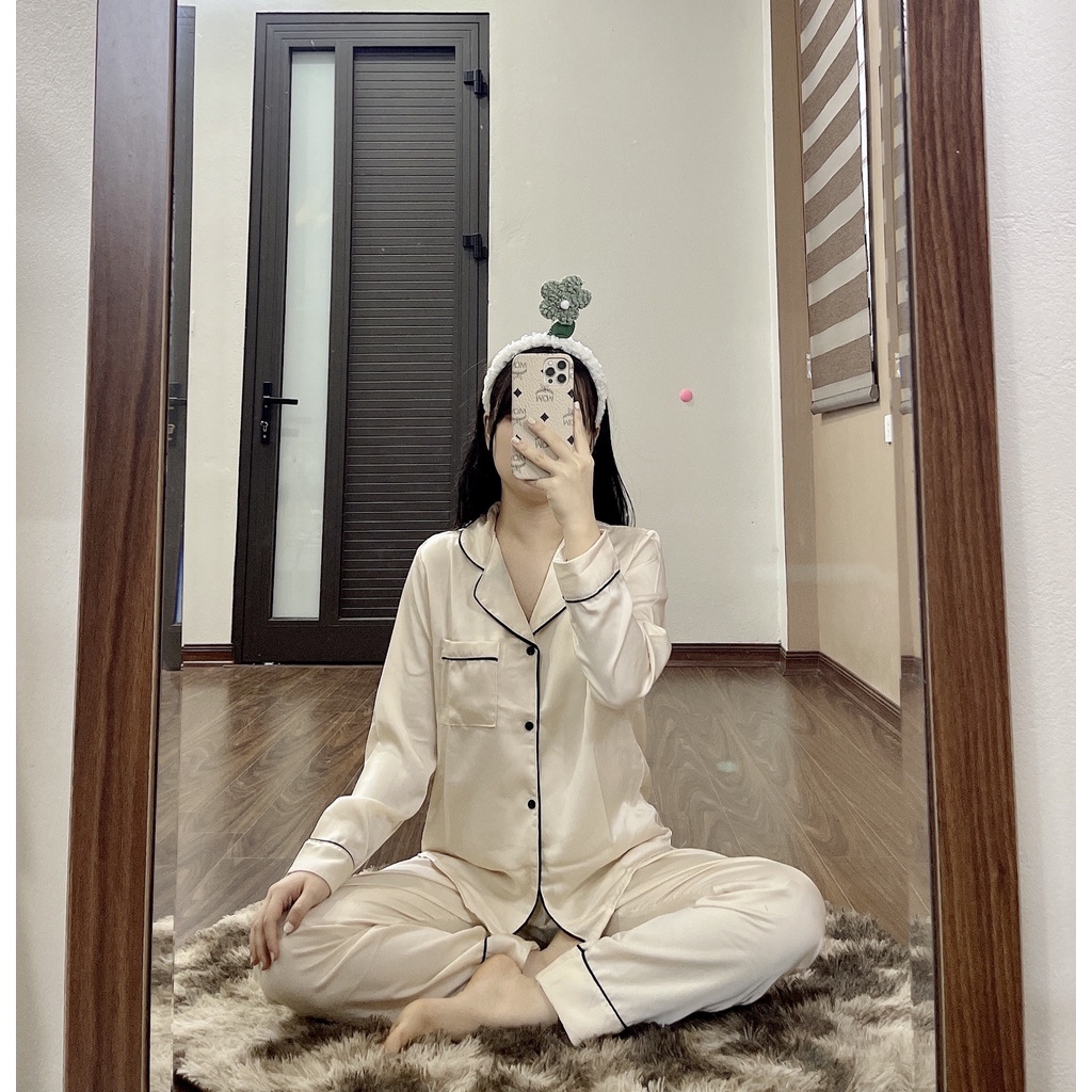 Pijama lụa Ngọc T Dài Godsum Cao Cấp , Đồ ngủ  lụa nữ bộ  mặc nhà,lụa nữ cao cấp loại 1