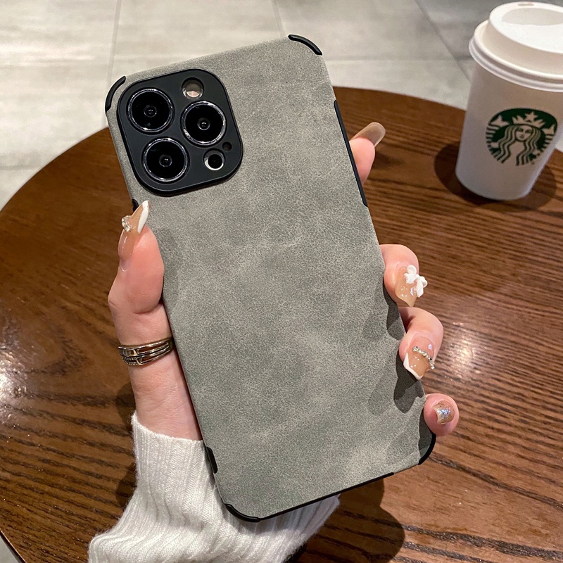 Ốp Điện Thoại Da Mềm Chống Sốc Phối Lông Cho iPhone 14 13 12 11 Pro Max Xs XR X Xs Max 8 7 6 6S Plus + SE 2020 Sự Bảo Vệ