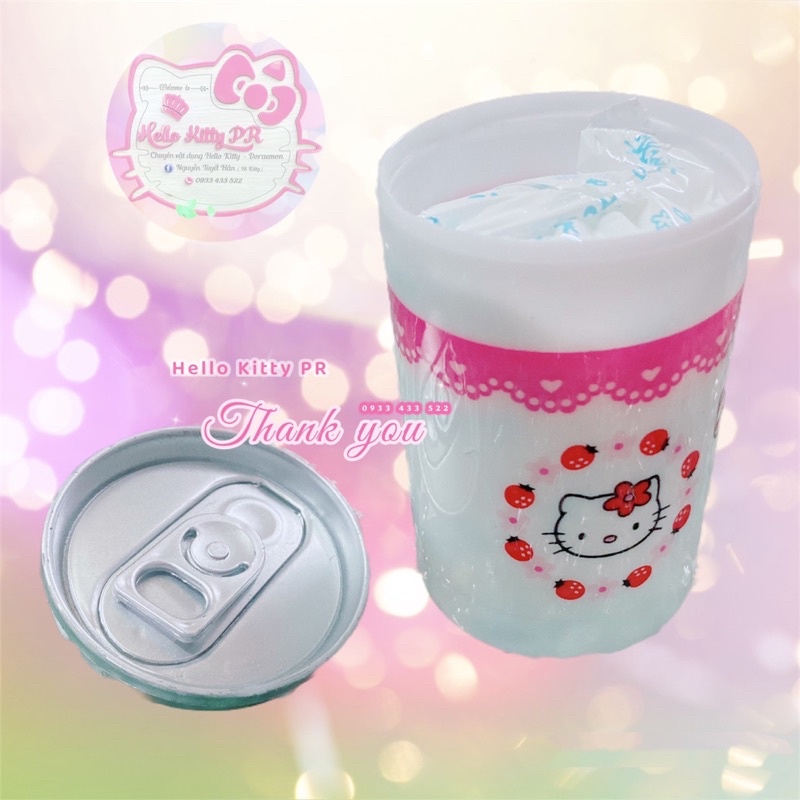 Lon đựng khăn giấy ướt có móc khóa treo Hello Kitty