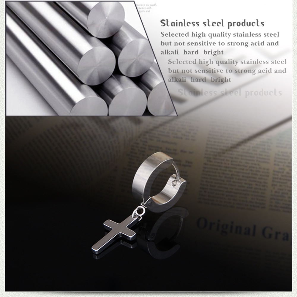 Bông tai hình thánh giá bằng thép không gỉ phong cách hip hop thời trang cho nam và nữ