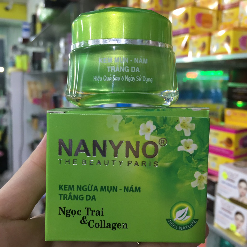 kem nanyno ngừa mụn, nám, trắng da hũ xanh giá bao bì 112k