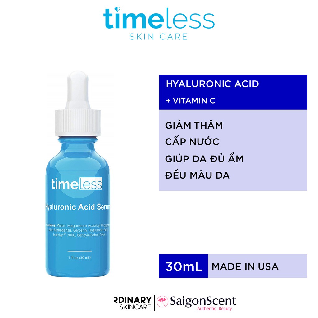 Tinh chất cấp nước sáng da Timeless HA + Vitamin C