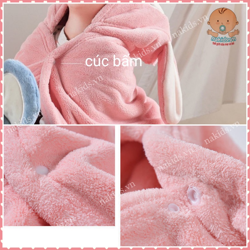 Áo Choàng - Khăn Tắm Có Mũ Chất Liệu San Hô Siêu Mềm Mịn An Toàn Cho Da Của Bé