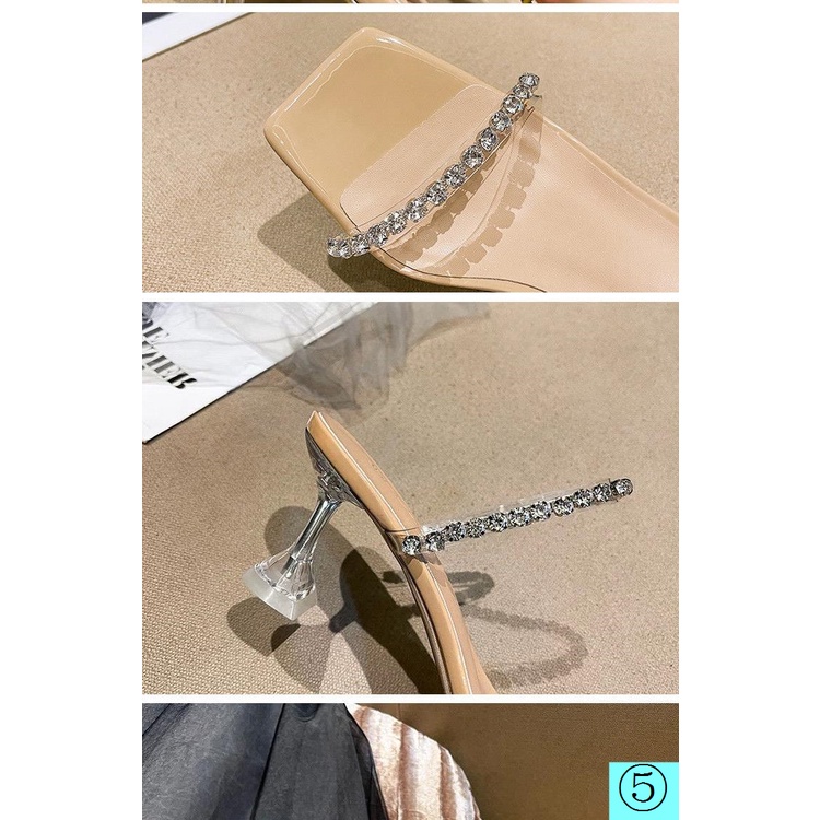 Dép Cao Gót Quai Trong Suốt Đính Đá Thời Trang Mùa Hè Dành Cho Nữ 2022