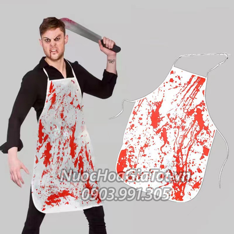 Set áo tạp đề y tá bác sĩ đầu bếp đồ tể đao phủ máu phụ kiện hóa trang Halloween vũ khí dao lưỡi liềm