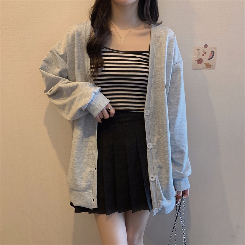 Áo khoác cardigan SUXI tay dài dáng rộng màu sắc thanh lịch