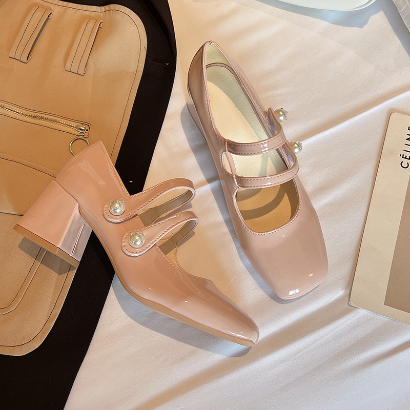 Giày Cao Gót Da Bóng Mũi Vuông Thời Trang Công Sở Thanh Lịch Cho Nữ