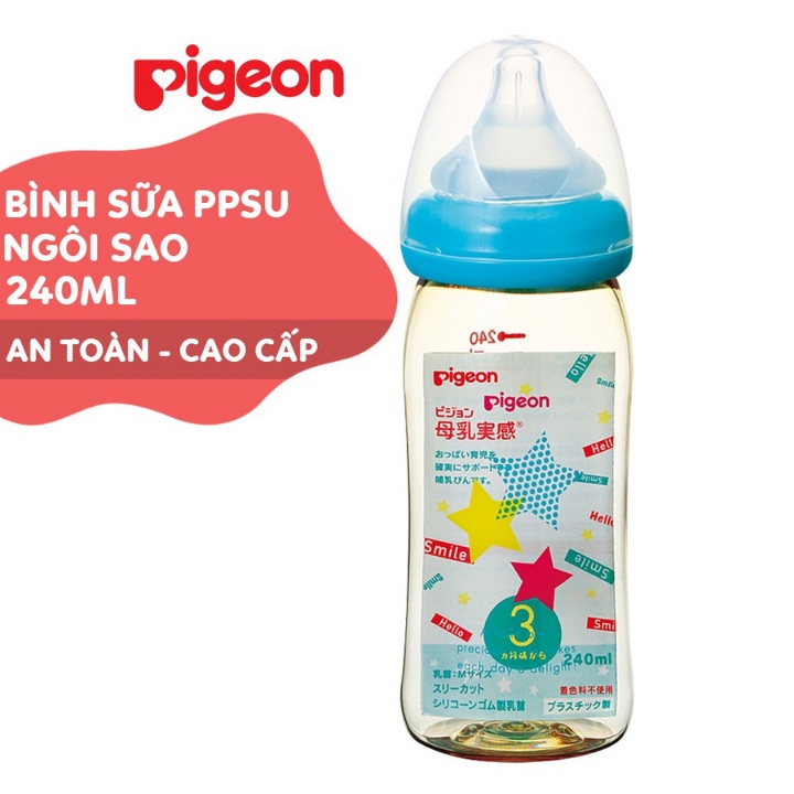 Bình Sữa Pigeon Nội Địa Nhật PPSU Plus Ngôi Sao Cao Cấp 160ml/240ml Homdy Kids PG02