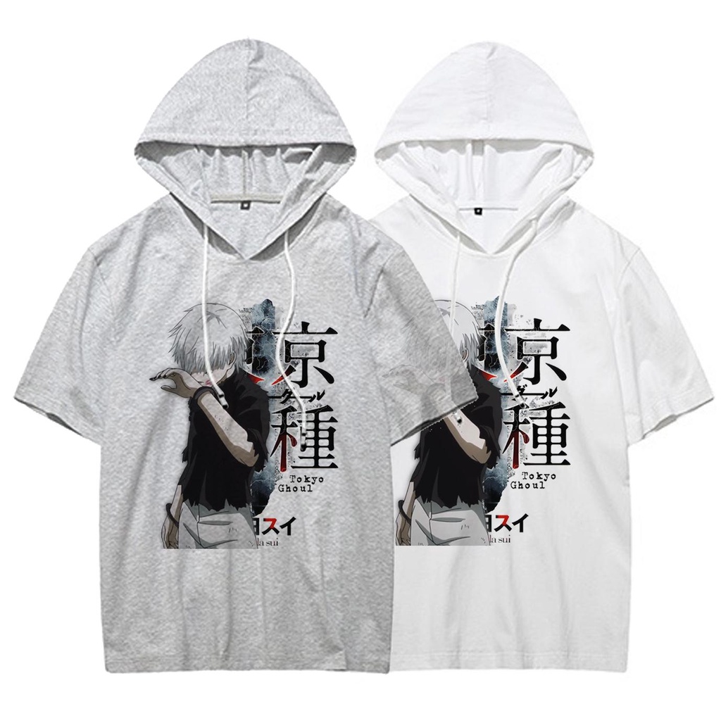 Áo thun hoodie tay lỡ có mũ in hình Tokyo ghoul kaneki chất cotton mềm mịn