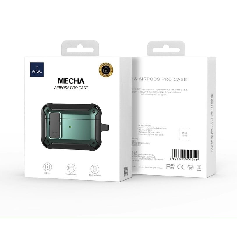 Ốp bảo vệ cho Apple Airpod  Pro , Airpod 3 2021 , Airpod 1 , 2 sạc không dây chính hãng Wiwu Mecha Case  kèm móc khoá