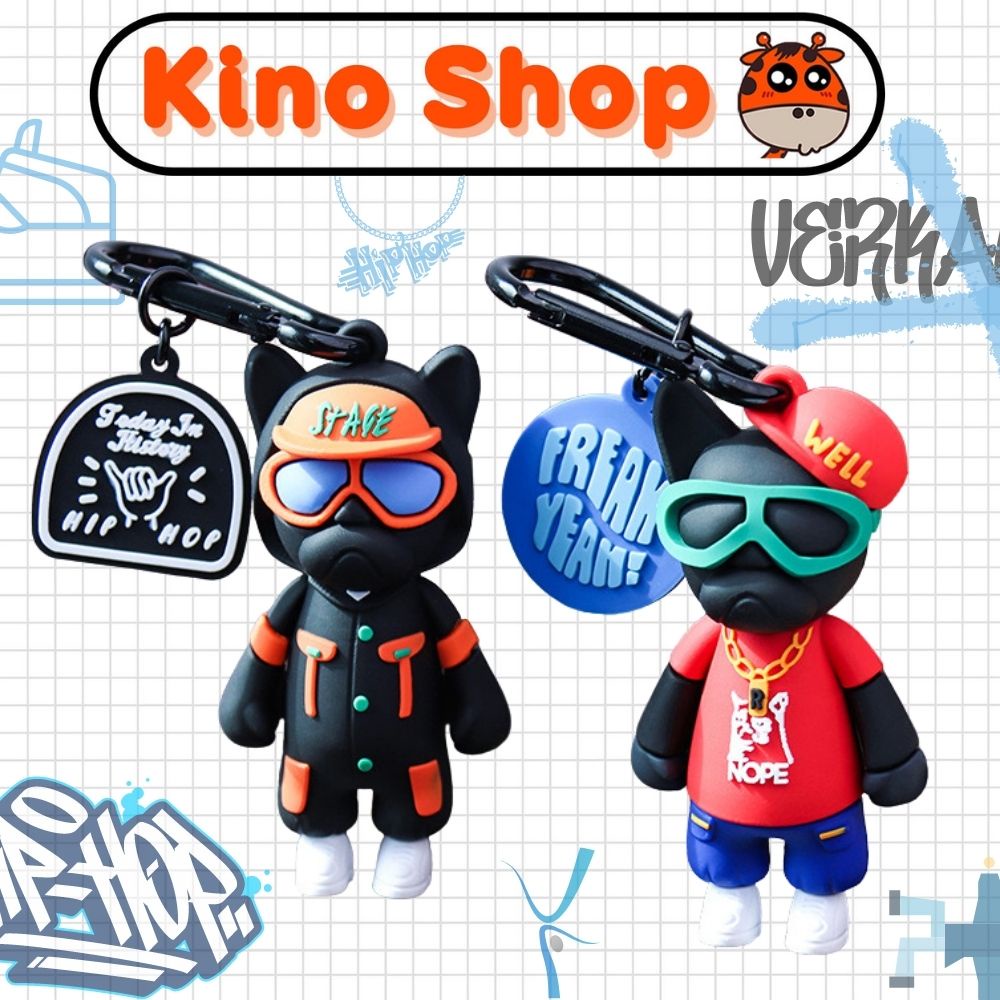 Móc khóa bulldog hiphop silicon kèm túi nhựa trong treo balo túi xách phong cách Unisex đẹp độc lạ KinoShop