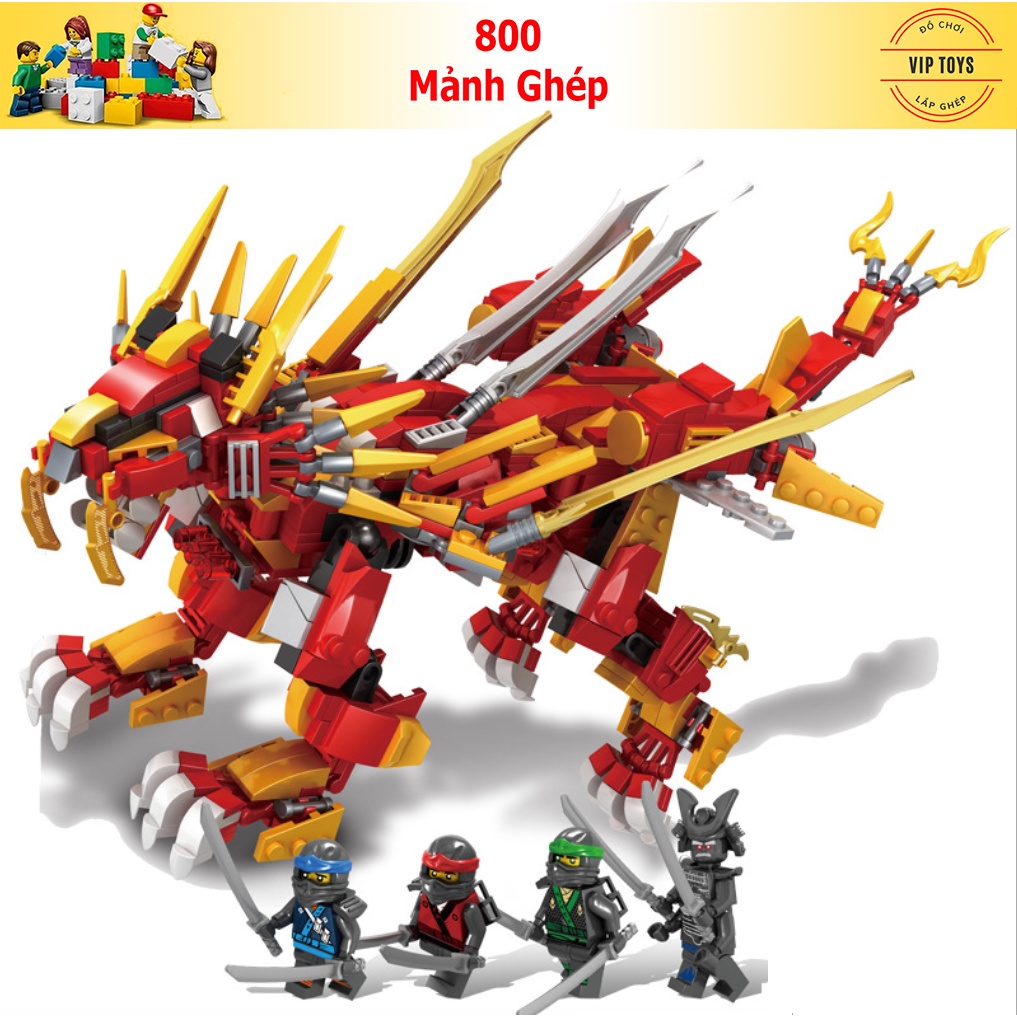 800 Mảnh - Bộ Đồ Chơi Lắp Ghép Mô Hình Rồng, Láp Ráp Mô Hình Khủng Long – Xếp Hình Ninja Go Dragon