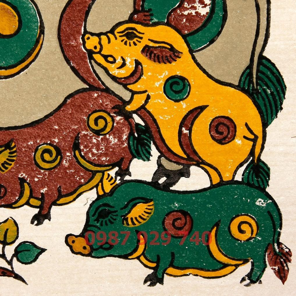 [Tranh Đông Hồ] - Bức Đàn lợn, lợn đàn - không khung tranh - Dong Ho folk paintings - Viet Nam national cultural heritag