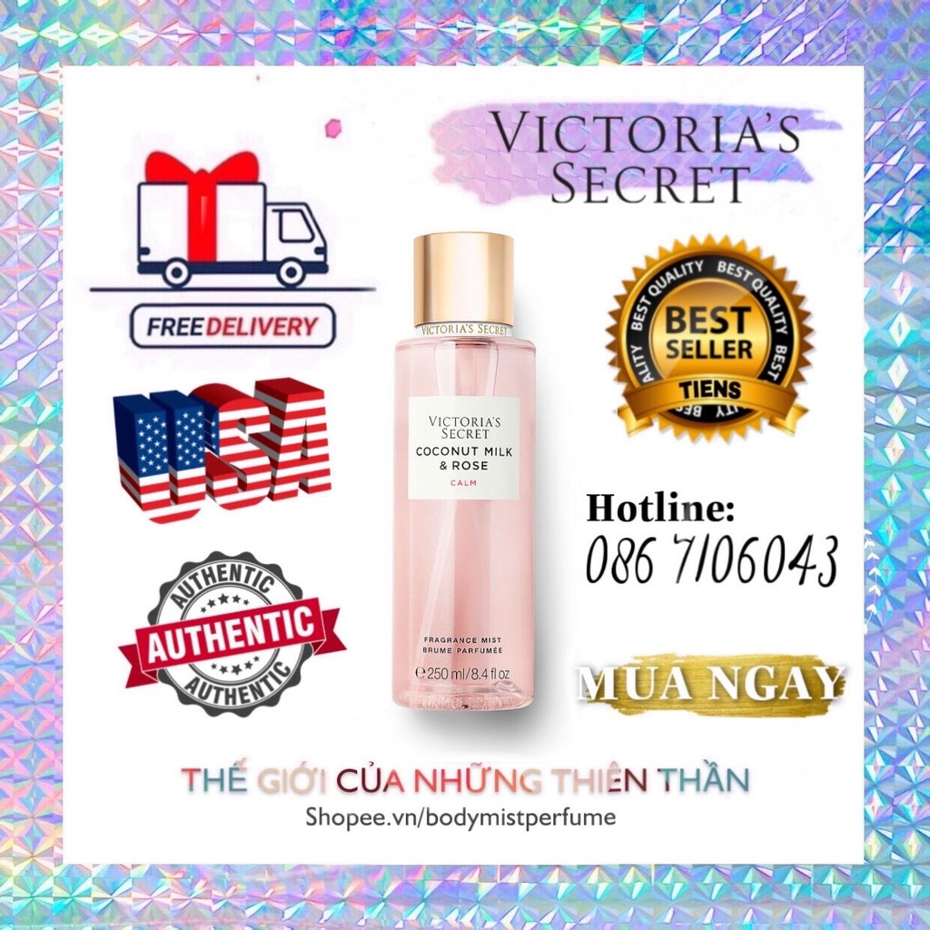 𝗕𝗢𝗗𝗬𝗠𝗜𝗦𝗧𝗣𝗘𝗥𝗙𝗨𝗠𝗘⚜️Xịt Thơm Body Mist Victoria's Secret Coconut Milk & Rose Calm 250ml