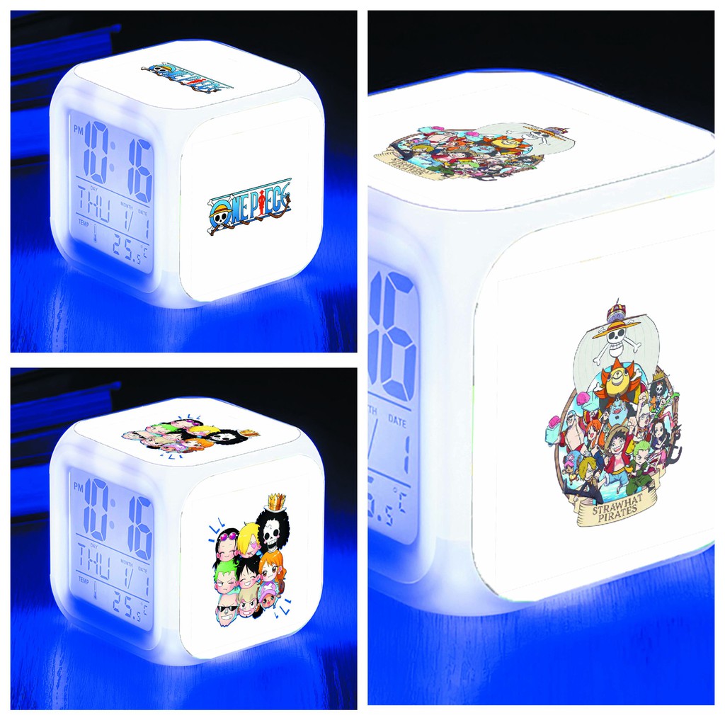 Đồng hồ báo thức để bàn in hình One Piece Đảo Hải Tặc anime chibi LED đổi màu