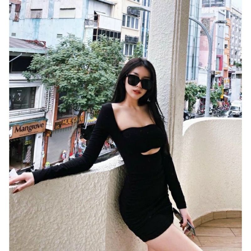 Đầm body tay dài cổ chữ U có áo ống lót trong sexy tôn dáng Đ25 (giá sỉ) Lissa