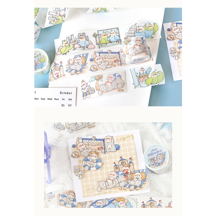 Washi Tape Cute Hoạ Tiết Hình Thú Gấu Thỏ Dễ Thương Dán Sổ Tay Decor Trang Trí Bullet Journal WS21