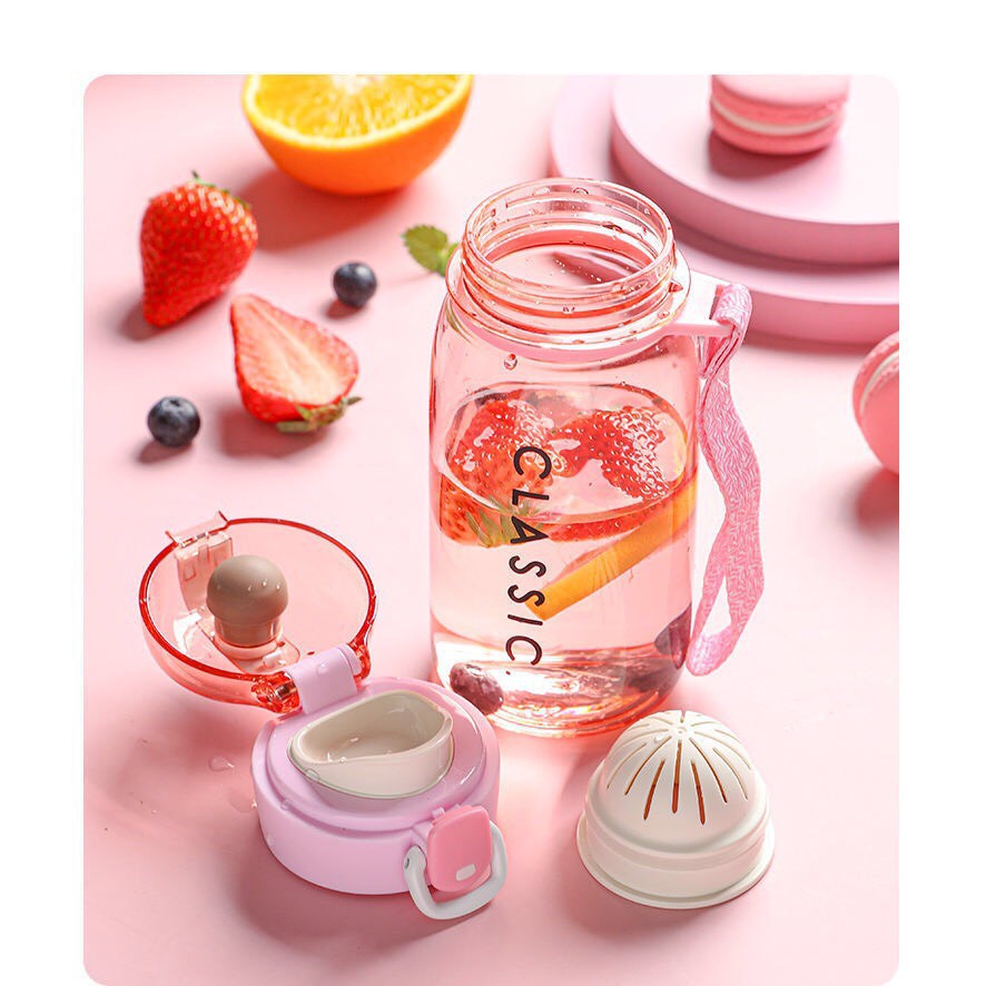 Bình nước thể thao 500ml bằng nhựa trong suốt chống rò rỉ, Bình đựng nước có ngăn lọc trà tiện lợi