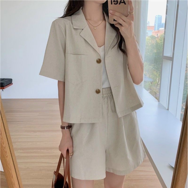 set áo blazer ngắn tay kèm quần short ảnh thật