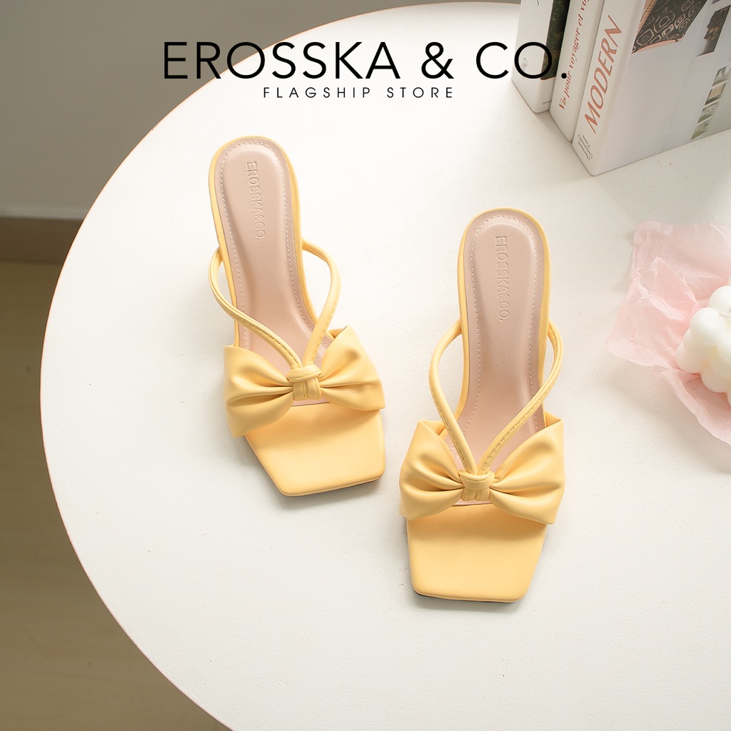 [FORM NHỎ TĂNG 1 SIZE] Erosska - Giày cao gót nhọn quai ngang phối dây cao 7cm màu trắng ver 2 _ EMO94